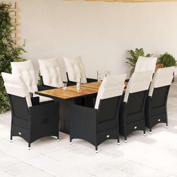 vidaXL 9-delige Tuinset poly rattan zwart, Verzenden, Nieuw, 8 zitplaatsen, Tuinset