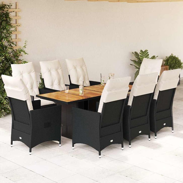 vidaXL 9-delige Tuinset poly rattan zwart, Tuin en Terras, Tuinsets en Loungesets, Tuinset, Nieuw, 8 zitplaatsen, Verzenden