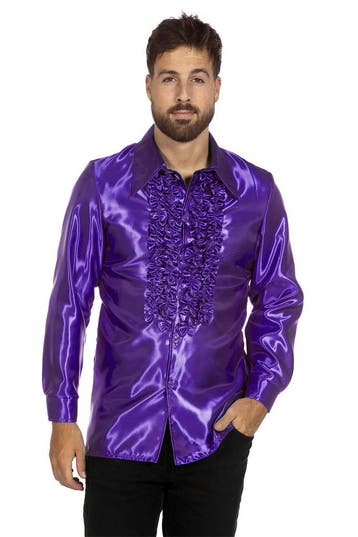 Ruchesblouse satijn paars Kevin, Kleding | Dames, Ophalen of Verzenden, Nieuw