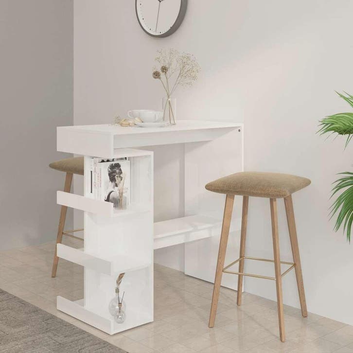 vidaXL Bartafel met opbergrek 100x50x101,5 cm hoogglans wit, Huis en Inrichting, Tafels | Eettafels, Nieuw, Verzenden