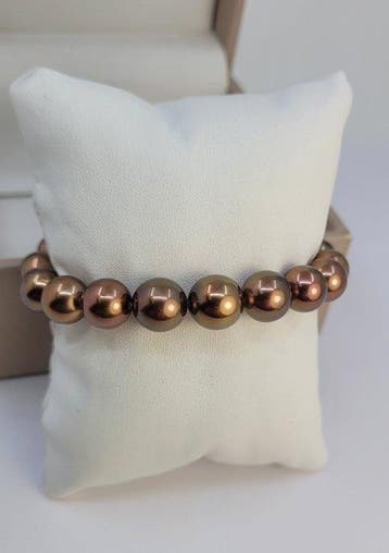 Armband 9,5×11 mm ronde chocolade Tahitiaanse parels, Nieuw