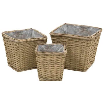 vidaXL Plantenbakken verhoogd 3 st wicker met PE-voering, Verzenden, Nieuw, Minder dan 60 cm, Minder dan 30 cm