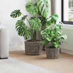 vidaXL Bloempot Mand met opslag 2 pcs Grijs Kubu Rattan, Verzenden, Nieuw