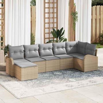 vidaXL Bankstel met kussen met opslag 7 pcs Beige poly, Verzenden, Nieuw, Rotan, 7 zitplaatsen