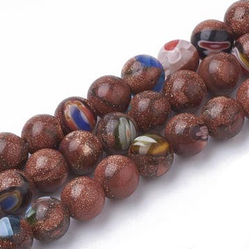 10 x handbeschilderde goldstone goldsand glas kraal 10 mm..., Ophalen of Verzenden, Nieuw, Kraal