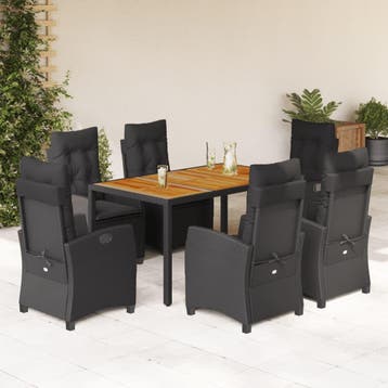 vidaXL 7-delige Tuinset met kussens poly rattan zwart, Verzenden, Nieuw, 6 zitplaatsen, Tuinset