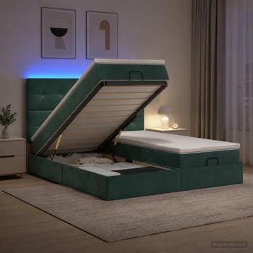 vidaXL Ottoman Bed met Matrassen en LED Donkergroen 180 x, Verzenden, Stof, Groen, Nieuw