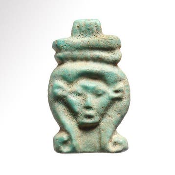 Oud-Egyptisch Faience Hathor Plaque Amulet