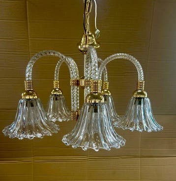 Plafondlamp - Muranoglas - Kroonluchter met vijf lampen