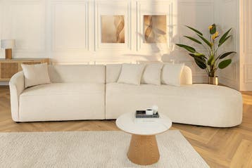 Moderne bank ATELIER L 330cm beige Bouclé XXL bank incl., Huis en Inrichting, Ophalen of Verzenden, Nieuw