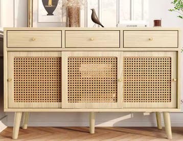 Dressoir 120x40x78 cm – Rotan Deuren & 3 Lades, Retro Kast, Verzenden, Nieuw