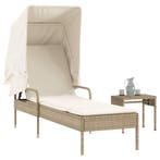 Ligbed met luifel en tafel poly rattan beige, Verzenden, Nieuw