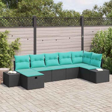 vidaXL Tuin Sofa Set 7 st Zwart poly rattan, Verzenden, Nieuw, 7 zitplaatsen