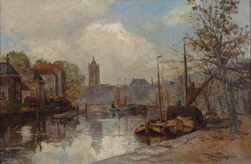 Willem Horselenberg (1881-1961) - De lange haven te Schiedam, Antiek en Kunst