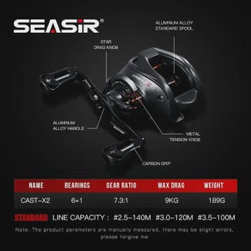 SEASIR Cast X2 Baitcasting Reel - 7.3:1 Versnelling, Keramis, Dieren en Toebehoren, Verzenden, Nieuw