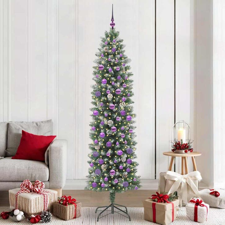 vidaXL Kunstmatige slanke kerstboom met 300 LED Groen en Wit, Diversen, Kerst, Nieuw, Verzenden