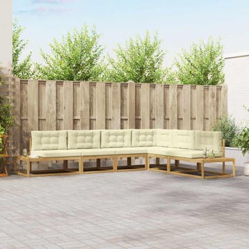 vidaXL Buiten bankenset met kussen Wit 357 x 198,5 x 73 cm, Tuin en Terras, Tuinsets en Loungesets, Verzenden, Nieuw, 6 zitplaatsen