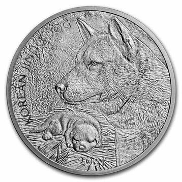 Zuid-Korea Jindo Dog 1 oz 2021 (7.000 oplage), Postzegels en Munten, Verzenden, Oost-Azië, Losse munt, Zilver