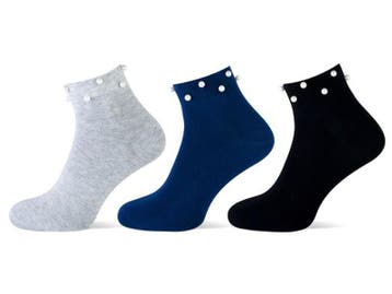 3 paar Damessokken met pareltjes - Grijs/Blauw/Zwart, Verzenden, Nieuw