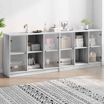 vidaXL Boekenkast met deuren 204x37x75 cm hout grijs sonoma, Minder dan 50 cm, Verzenden, Nieuw, Minder dan 100 cm