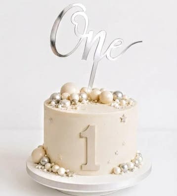 Acryl Taart Topper One zilver, Hobby en Vrije tijd, Taarten en Cupcakes maken, Ophalen of Verzenden, Nieuw, Taarten, Versiering