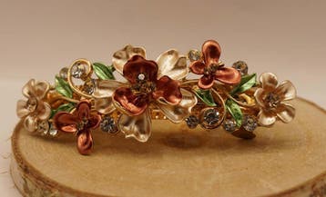 Haarclip met 5 koper, goud bloem met groen bladeren, Verzenden, Nieuw, Haarspeld