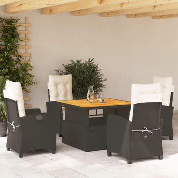 vidaXL 5-delige Tuinset met kussens poly rattan zwart, Verzenden, Nieuw, Tuinset