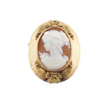 Gouden broche/hanger met camee (Hanger of bedel), Ophalen of Verzenden, Gebruikt, Goud, Overige merken