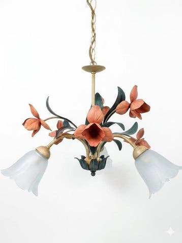 Eurolamp - Plafondlamp - 3 armen - Opaline glas, Smeedijzer