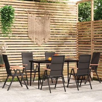 vidaXL 7-delige Tuinset zwart, Verzenden, 6 zitplaatsen, Nieuw, Rvs