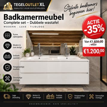 ACTIE | Luxe Badkamermeubel Dubbele Wastafel | €1.200, Huis en Inrichting, Nieuw