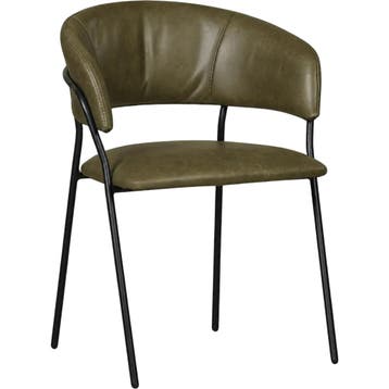 Leren eetkamerstoel met armleuning Glow - Vintage Olive, Huis en Inrichting, Ophalen of Verzenden, Nieuw, Overige kleuren, Leer