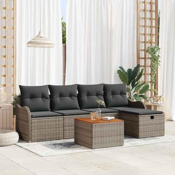 vidaXL Tuinbankenset 6 st Grijs Poly riet, Verzenden, Nieuw, Rotan, 6 zitplaatsen