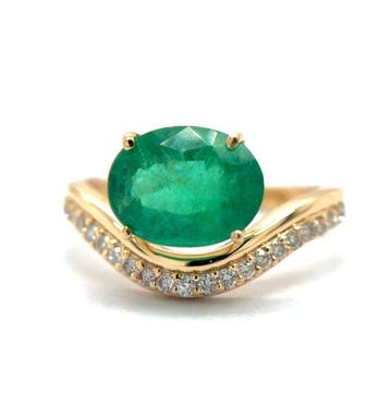 Ring - 14 karaat Geel goud - 2.30ct. tw. Smaragd - Diamant, Nieuw
