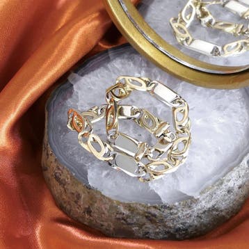 Bicolor gouden figaro schakelarmband, Ophalen of Verzenden, Gebruikt, Overige kleuren, Goud