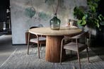 Ronde tafel travertijn (130cm) – Walnoot Poot, Huis en Inrichting, Tafels | Eettafels, Rond, Nieuw, Ophalen of Verzenden, Vijf personen of meer