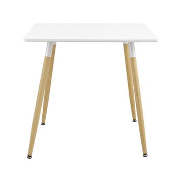 Eettafel vierkant MDF en staal 80x80x74 cm wit en hout, Verzenden, Nieuw
