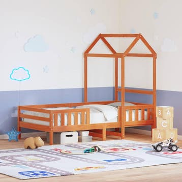 vidaXL Bedframe met huisje massief grenenhout wasbruin, 100 cm, Eenpersoons, Bruin, Verzenden