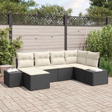 vidaXL Tuin Sofa Set 6 st Zwart en Crème poly rattan, Verzenden, Nieuw, Rotan, 6 zitplaatsen