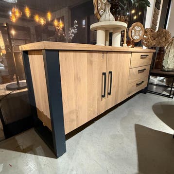 Dressoir Verato - 2 Deur 3 La - Naturel Grey - 200 cm -, Huis en Inrichting, Kasten | Dressoirs, Eikenhout, Nieuw, Ophalen of Verzenden