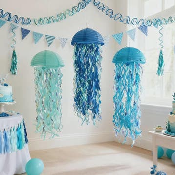 3x Blauwe Kwallen Lampionnen - Feestdecoratie Zee Thema Verj, Verzenden, Nieuw
