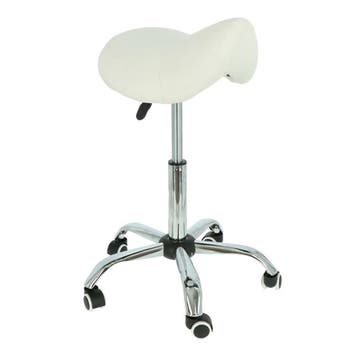 Alora Zadelkruk - Tabouret – Wit Chrome - Kruk – Kapperskruk, Nieuw