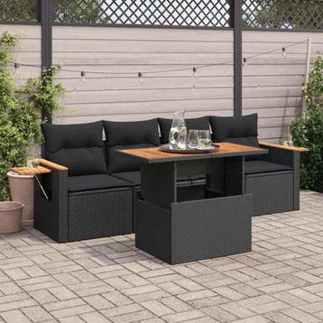 vidaXL 5-delige Loungeset met kussens poly rattan acacia, Verzenden, Nieuw, Loungeset
