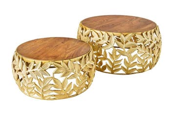 Ronde set van 2 salontafels ABSTRACT LEAF 70cm Natuurlijk, Huis en Inrichting, Tafels | Salontafels, Ophalen of Verzenden, Nieuw