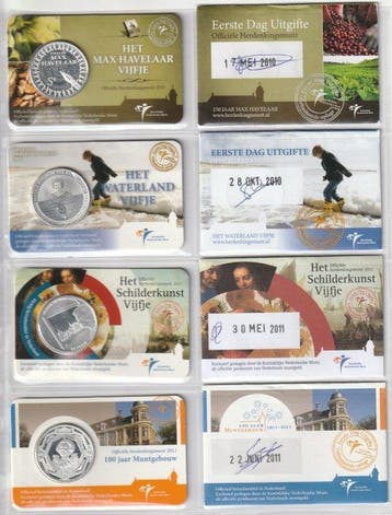 Nederland. 5 Euro 2010/2011 1e Dag Uitgifte (4 coincards)