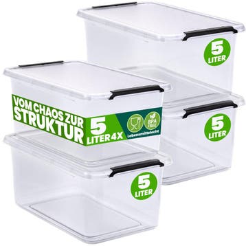 Opbergbox Transparant Set van 4 30x20x12cm 5L (Opbergmanden), Verzenden, Nieuw