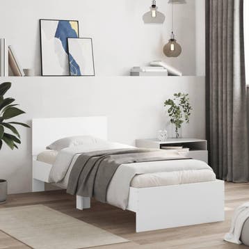 vidaXL Bedframe met hoofdbord bewerkt hout wit 90x200 cm, 90 cm, Eenpersoons, Verzenden, Wit