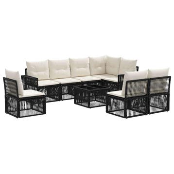 vidaXL Tuinbankenset 9 pcs Zwart en Cream Wit poly rattan, Tuin en Terras, Tuinsets en Loungesets, Verzenden, Nieuw, Meer dan 8 zitplaatsen