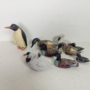 Lokeend - Lokeenden met pinguïn (10) - Hout, Handbeschilderd