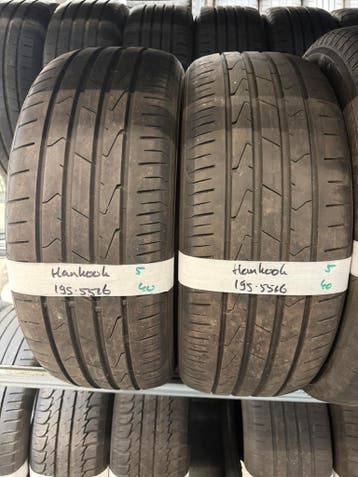 195-55-16 Hankook Zomerbanden 5mm Incl Montage 195 55 16, Ophalen, Gebruikt, 16 inch, Band(en)
